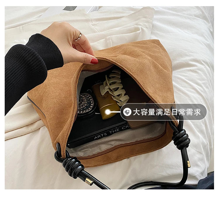 Vintage Scrub Leather Women Handbag Large Capacity Winter Female Hobos Shoulder