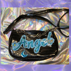 Vintage Sequins Letters Women's Shoulder Bag Y2K Girls PU Leather Crossbody