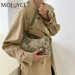 Vintage Shoulder Bag Women Oil Painting Print Underarm Bag