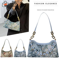 Vintage Shoulder Bag Women Oil Painting Print Underarm Bag