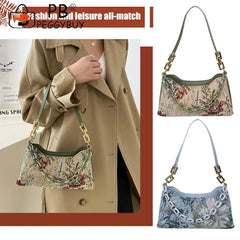 Vintage Shoulder Bag Women Oil Painting Print Underarm Bag