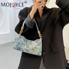 Vintage Shoulder Bag Women Oil Painting Print Underarm Bag