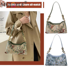 Vintage Shoulder Bag Women Oil Painting Print Underarm Bag