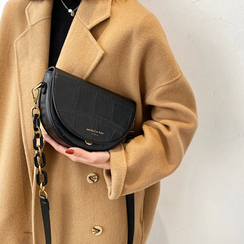 Vintage Shoulder Bag PU Leather Flap Saddle Bag Crossbody Bag