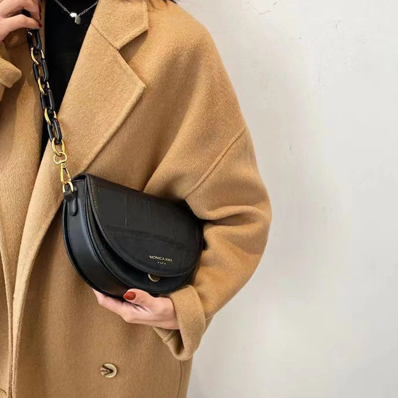 Vintage Shoulder Bag PU Leather Flap Saddle Bag Crossbody Bag