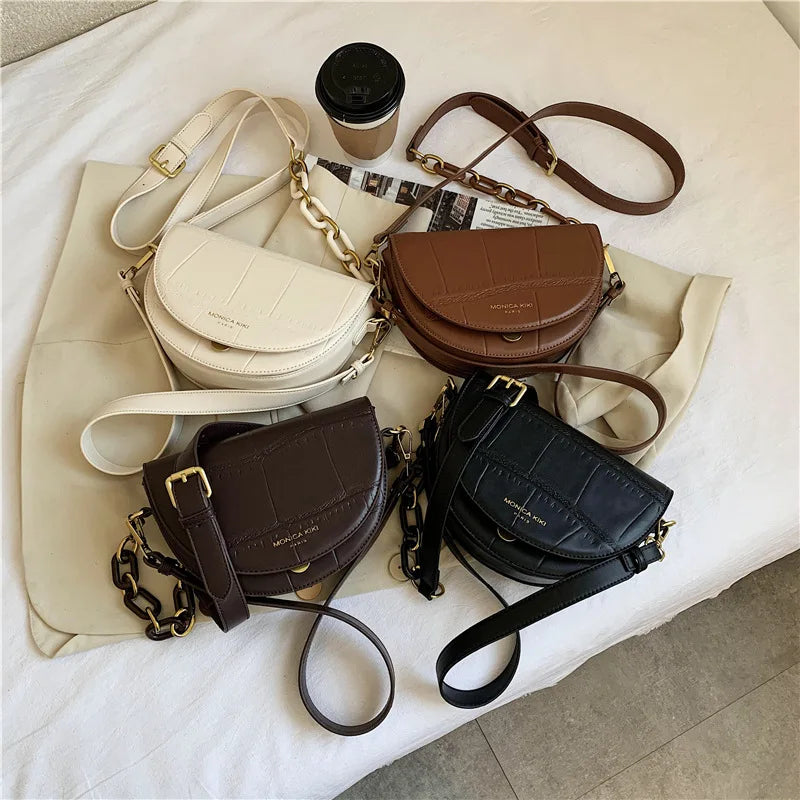 Vintage Shoulder Bag PU Leather Flap Saddle Bag Crossbody Bag