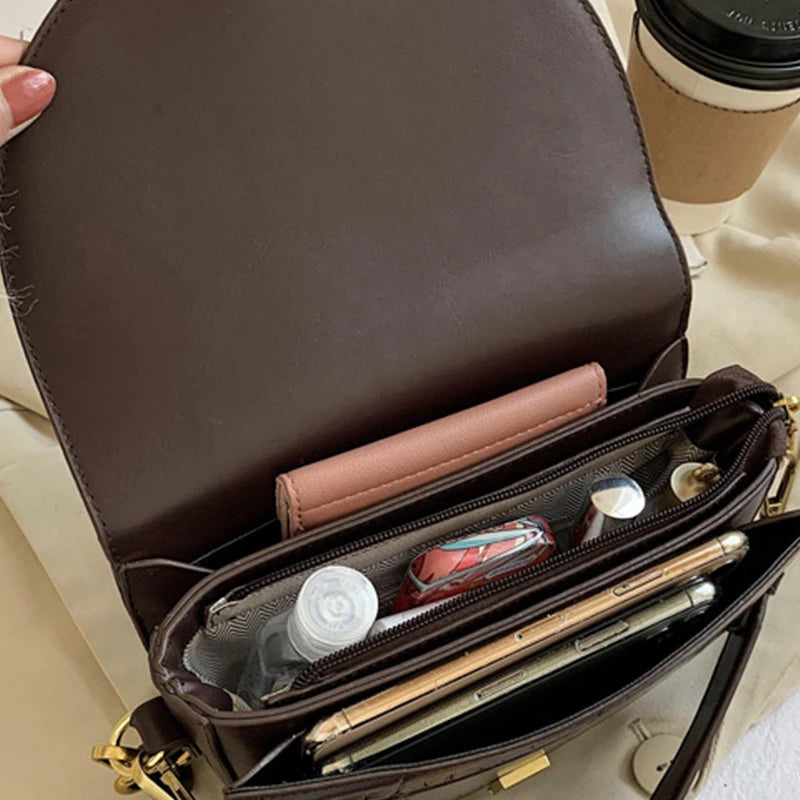 Vintage Shoulder Bag PU Leather Flap Saddle Bag Crossbody Bag