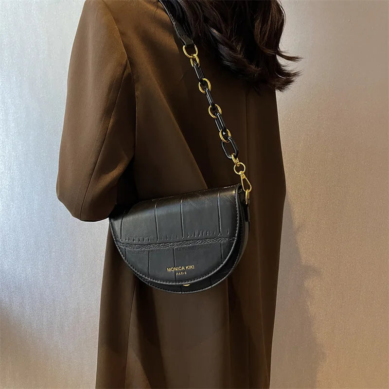 Vintage Shoulder Bag PU Leather Flap Saddle Bag Crossbody Bag