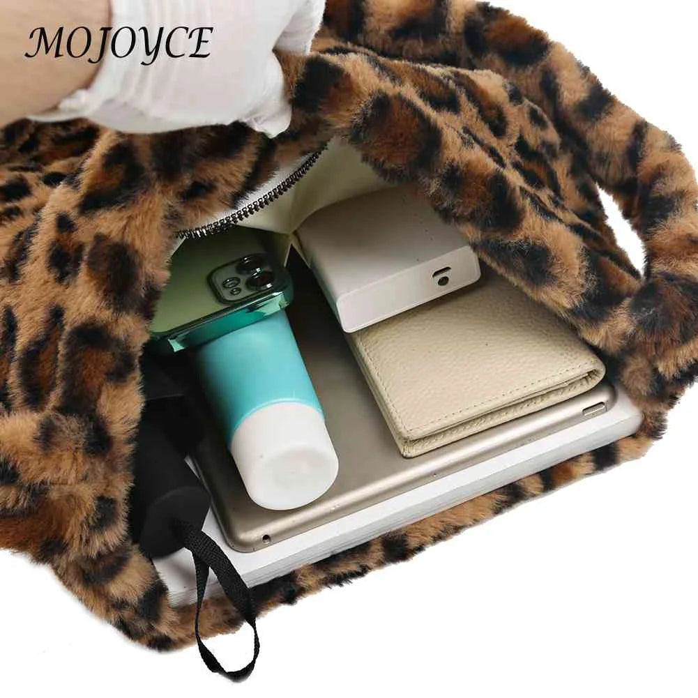 Vintage Shoulder Bag Large Capacity Soft Plush Tote Messenger Bag Love Print Leo