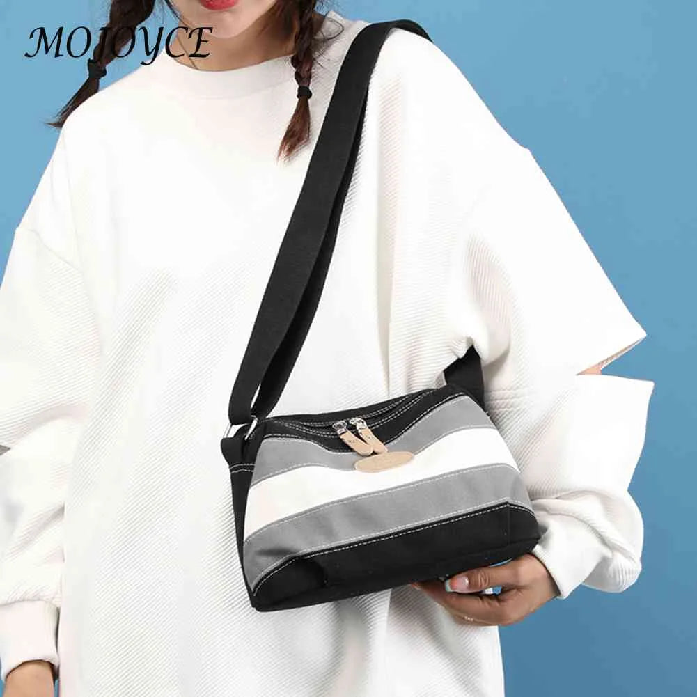 Vintage Striped Canvas Messenger Bag Small Square Zipper Shoulder Bag