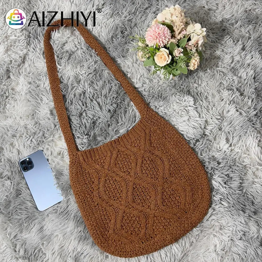Vintage Knitted Shoulder Bag Women Winter Large Capacity Handbag