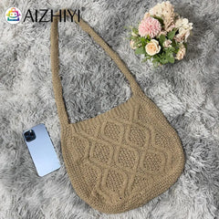 Vintage Knitted Shoulder Bag Women Winter Large Capacity Handbag