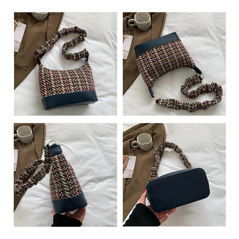 Vintage Woven Shoulder Bag for Women High Handbag Lady Crosbody
