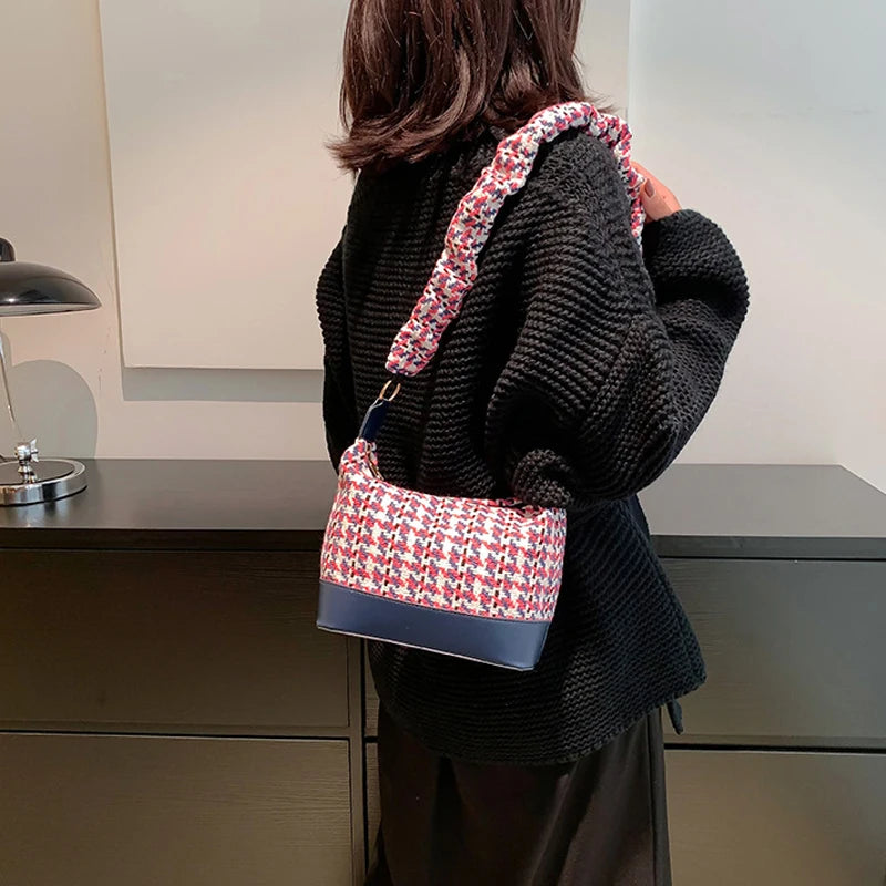 Vintage Woven Shoulder Bag for Women High Handbag Lady Crosbody