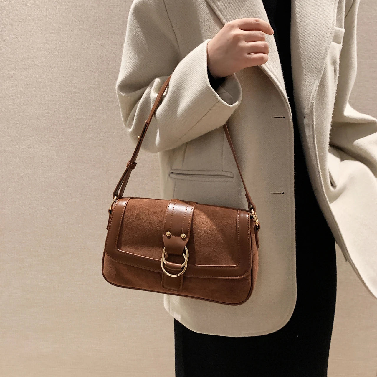 Vintage Shoulder Bags for Women Handbag Metal Buckle Casual Ladies