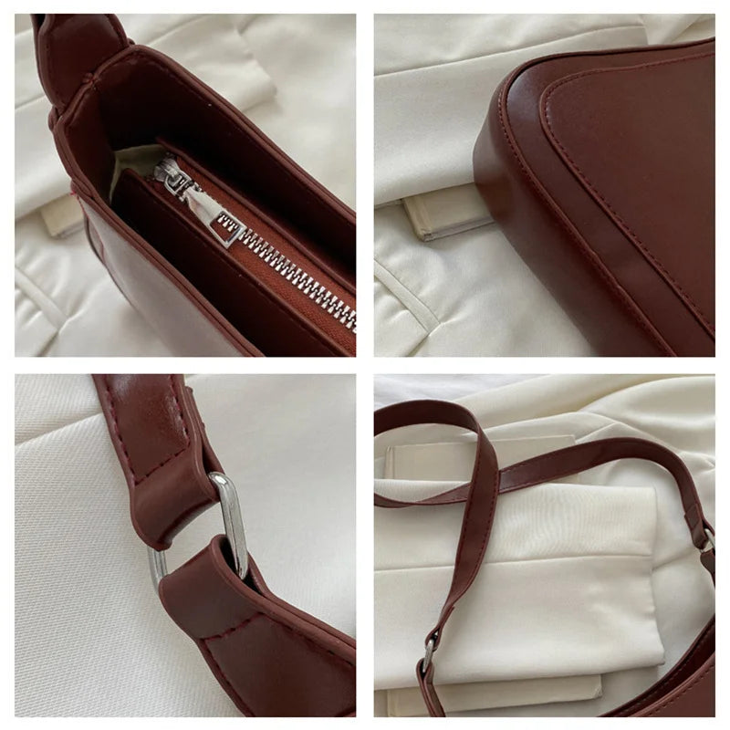 Vintage PU Leather Shoulder Bag Women's Underarm Purse Clutch Handbag