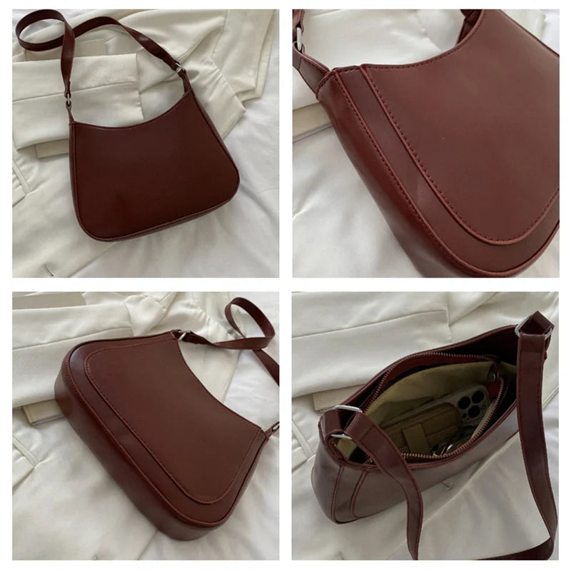 Vintage PU Leather Shoulder Bag Women's Underarm Purse Clutch Handbag
