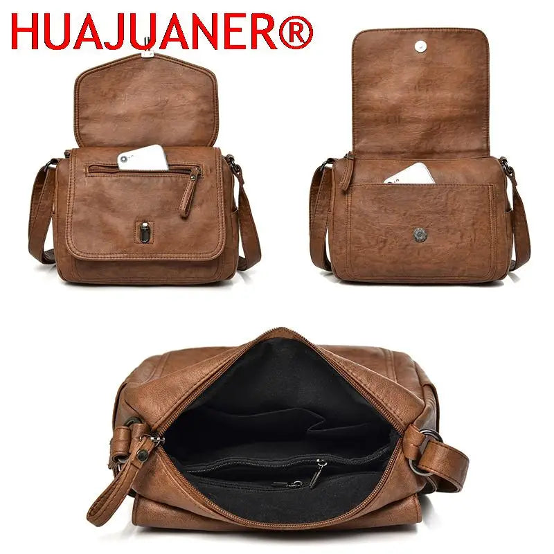 Vintage Leather Crossbody Bags for Women Soft Shoulder Messenger Purse Small Tot