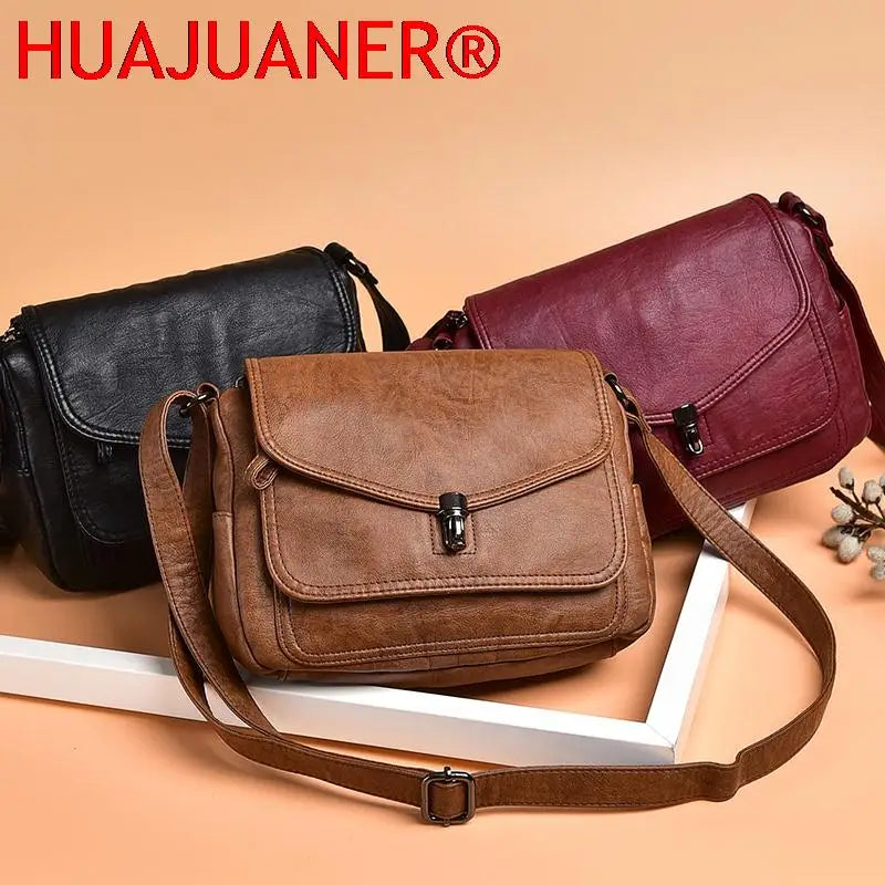 Vintage Leather Crossbody Bags for Women Soft Shoulder Messenger Purse Small Tot