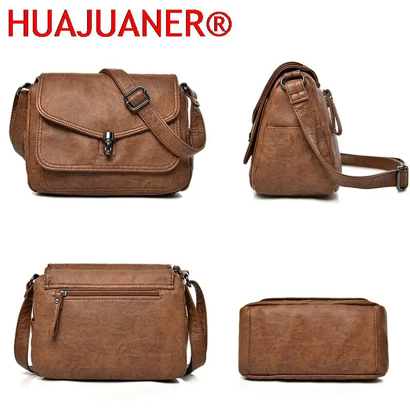 Vintage Leather Crossbody Bags for Women Soft Shoulder Messenger Purse Small Tot