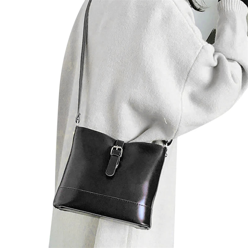 Vintage PU Leather Bucket Crossbody Bags For Women All-Match Lady Shoulder Bags