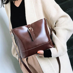 Vintage PU Leather Bucket Crossbody Bags for Women Lady Shoulder Bags