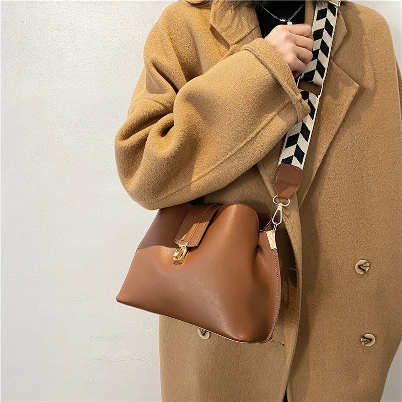 Vintage Small PU Leather Bucket Crossbody Bags For Women Lady Shoulder Handbags
