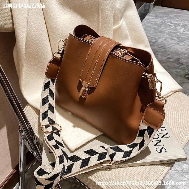 Vintage Small PU Leather Bucket Crossbody Bags For Women Lady Shoulder Handbags