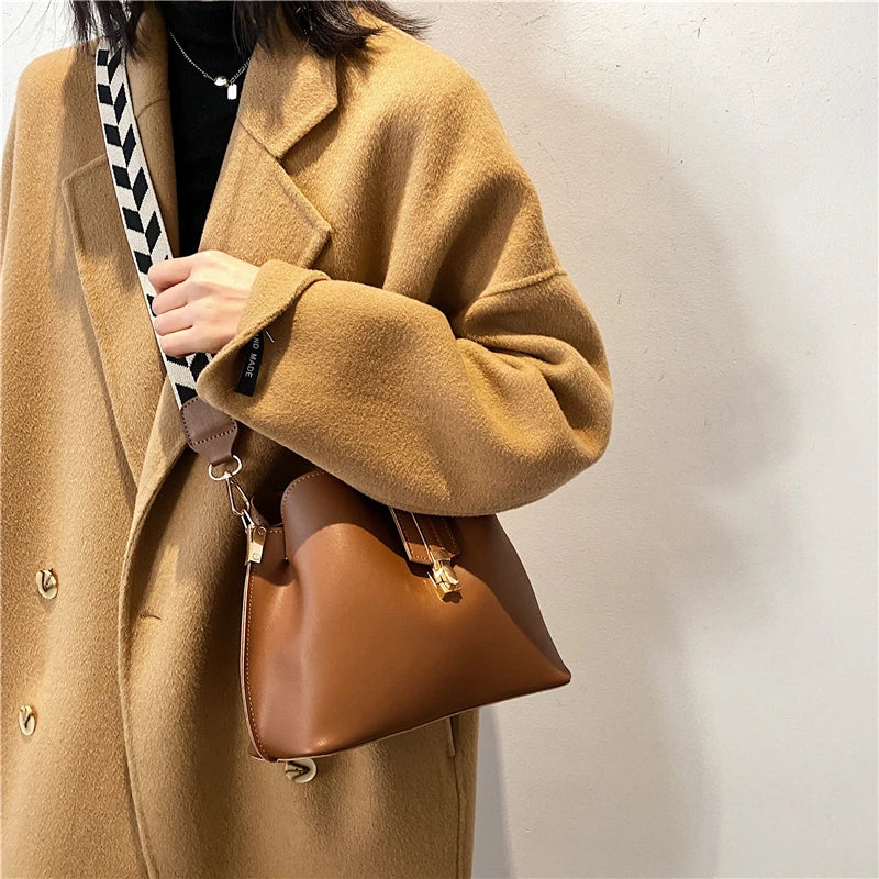 Vintage Small PU Leather Bucket Crossbody Bags For Women Lady Shoulder Handbags