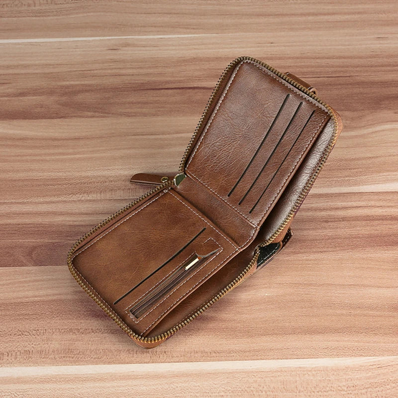 Vintage Simplicity Men's Wallet PU Leather Short Men Hasp Zipper Clutch
