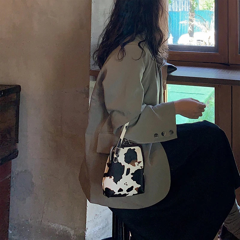 Vintage Crossbody Bag Cow Pattern Handbag Mini Shoulder