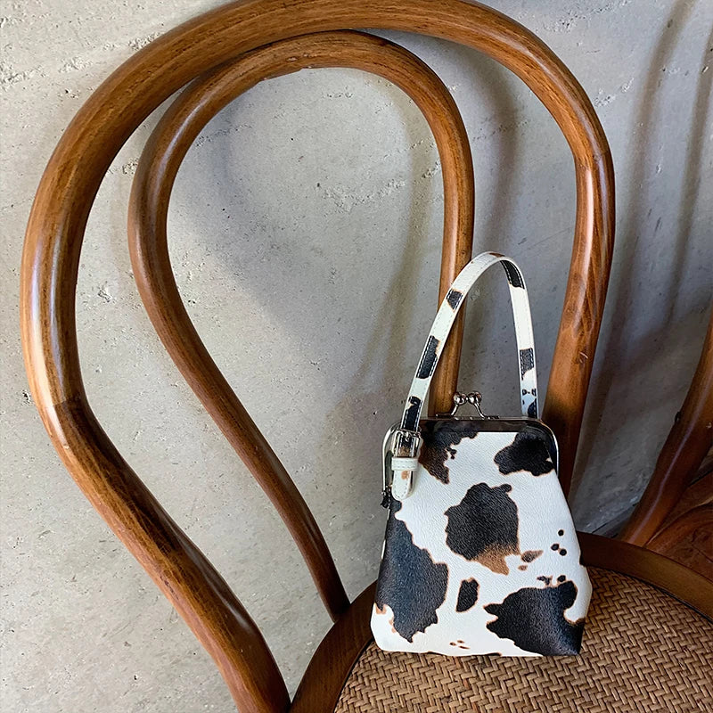 Vintage Crossbody Bag Cow Pattern Handbag Mini Shoulder
