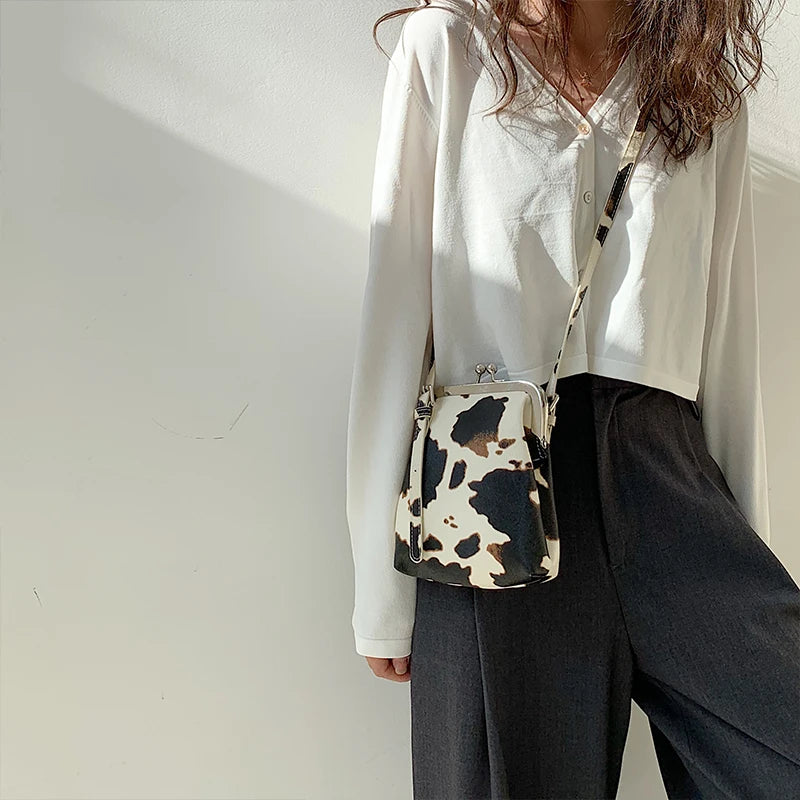 Vintage Crossbody Bag Cow Pattern Handbag Mini Shoulder