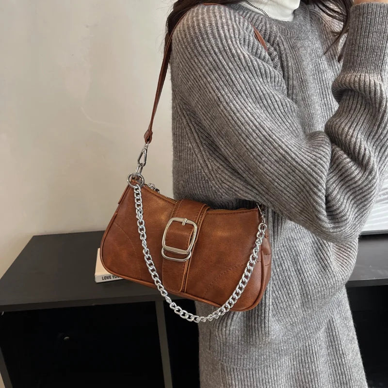 Vintage Leather Crossbody Bags for Women Chain Handbags and Purses