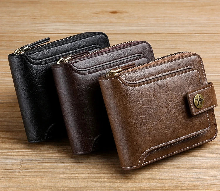 Vintage Small Men Wallet Pu Leather Short Purse Men Hasp Zipper Clutch Solid