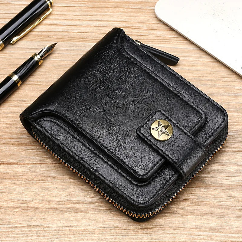 Vintage Small Men Wallet Pu Leather Short Purse Men Hasp Zipper Clutch