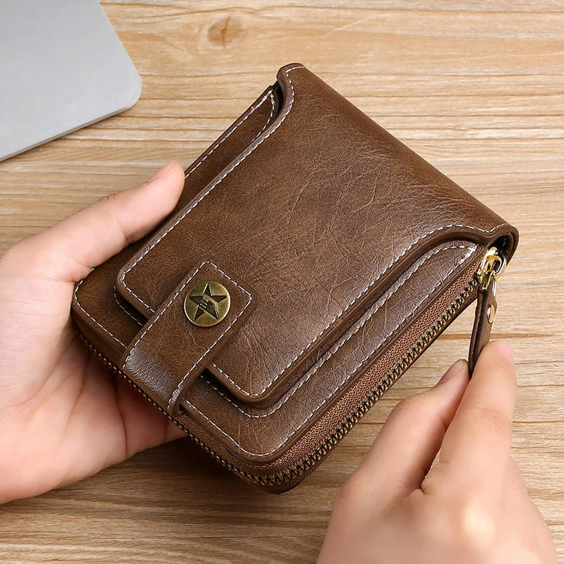 Vintage Small Men Wallet Pu Leather Short Purse Men Hasp Zipper Clutch