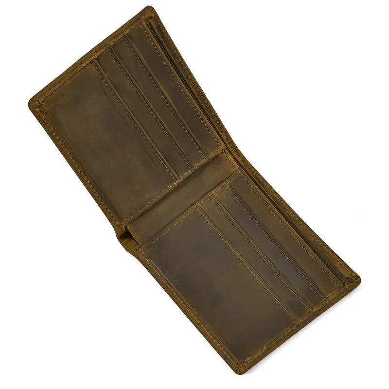 Vintage Men's Wallet 100% Cow Leather Short Purse Clutch Solid Brown