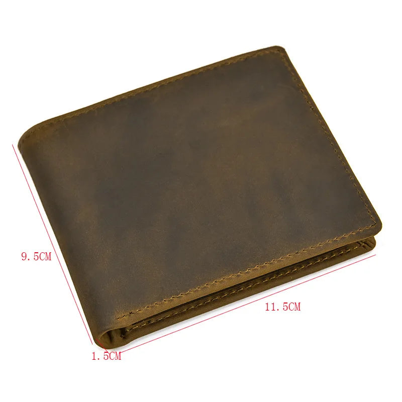 Vintage Men's Wallet 100% Cow Leather Short Purse Clutch Solid Brown