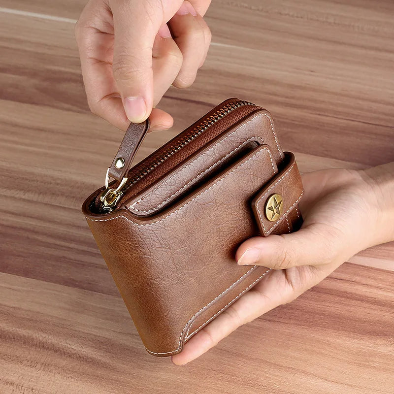 Vintage Men's Wallet Short Purse Clutch Zipper Solid Porte Feuille Hommes