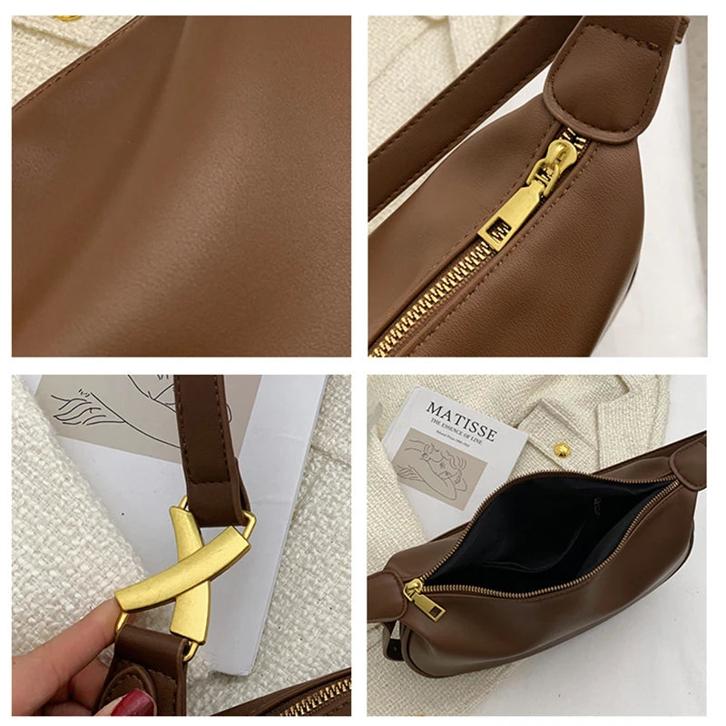 Vintage Small PU Leather Underarm Bag Armpit Crossbody Bags For Women