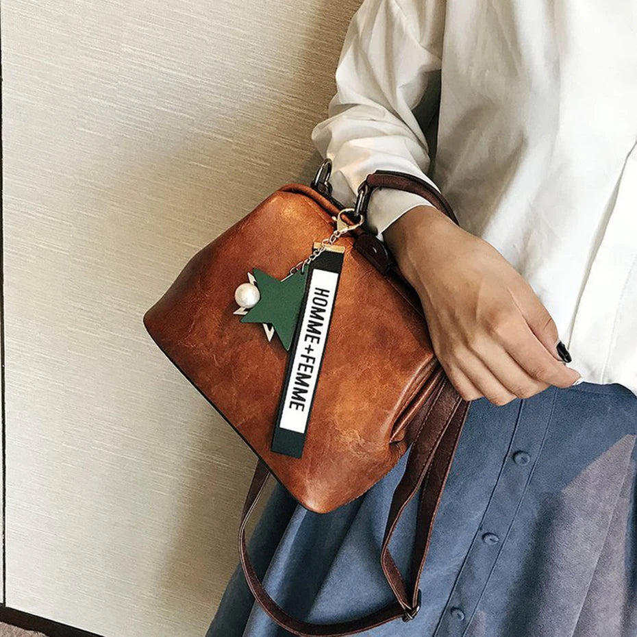Vintage Small PU Leather Crossbody Bags for Women Pendant Shoulder Handbag