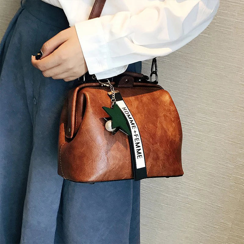 Vintage Small PU Leather Crossbody Bags for Women Pendant Shoulder Handbag