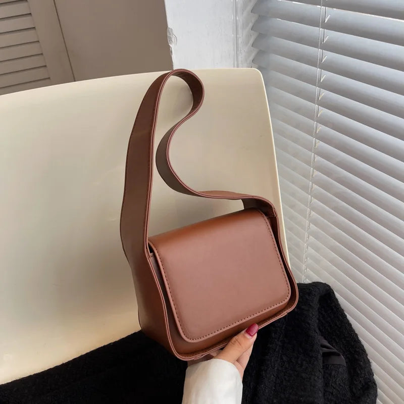 Vintage Small Square Bag Solid Crossbody Bags For Women Wide Strap Shoulder Bag