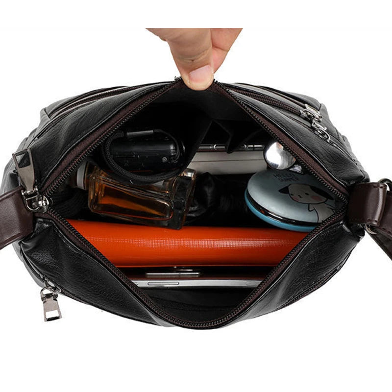 Vintage Small Square Bag Women PU Leather Shoulder Bag Multifunction Crossbody B