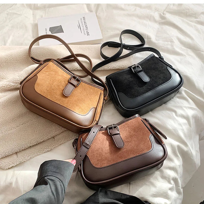 Vintage Small Nubuck Leather Shoulder Bag for Women