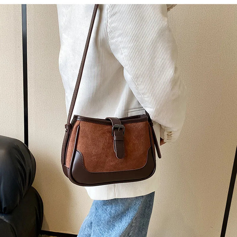 Vintage Small Nubuck Leather Shoulder Bag for Women