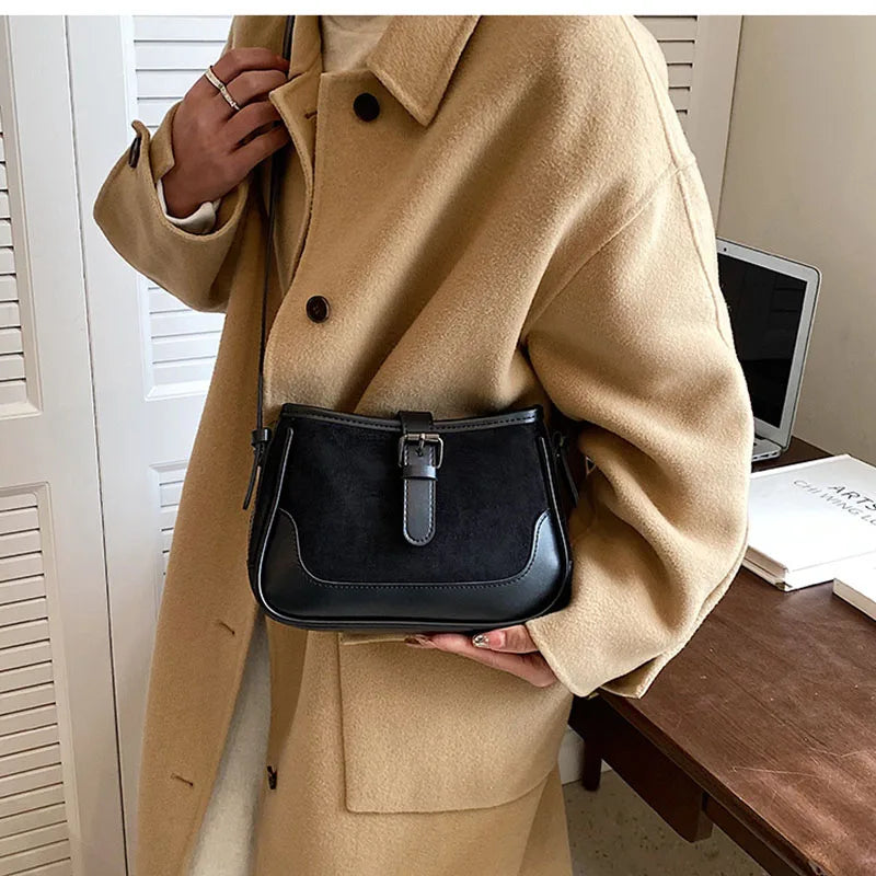 Vintage Small Nubuck Leather Shoulder Bag for Women