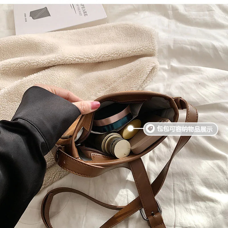 Vintage Small Nubuck Leather Shoulder Bag for Women