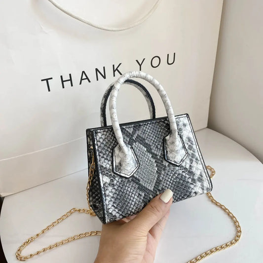 Vintage Snake Print Mini Shoulder Bag for Women PU Leisure Chain Bag